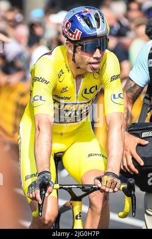 Calais, Francia - 5 luglio 2022, Wout van AERT belga del Team Jumbo-Visma durante il Tour de France 2022, gara ciclistica fase 4, Dunkerque - Calais (171,5 km) il 5 luglio 2022 a Calais, Francia - Foto: Matthieu Mirville/DPPI/LiveMedia Foto Stock