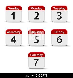 Calendario web buttons - Giorni della settimana, tridimensionale, rendering 3D illustrazione Foto Stock