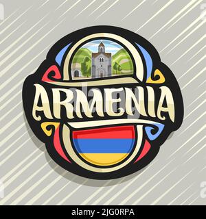 Il logo del vettore per paese Armenia, frigo magnete con stato armeno bandiera, spazzola originale carattere tipografico per parola armenia, nazionale simbolo armeno - traino campana Illustrazione Vettoriale