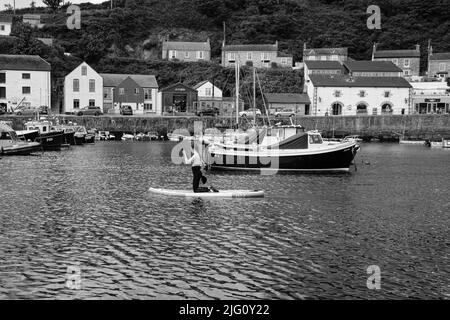 Pedalò nel porto di Porthleven, Cornovaglia Foto Stock