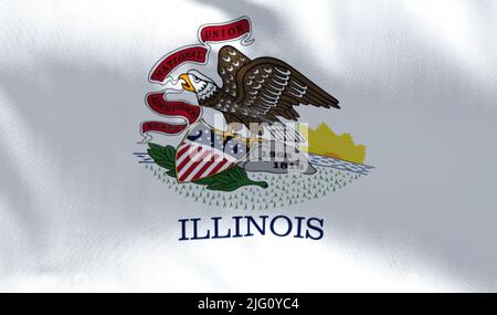 La bandiera di stato degli Stati Uniti dell'Illinois sventola nel vento. L'Illinois è uno stato della regione del Midwest degli Stati Uniti. Democrazia e indipendenza. Foto Stock