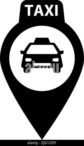 Icona PIN della mappa taxi. Informazioni sulla posizione del taxi. Taxi stand. Vettore modificabile. Illustrazione Vettoriale