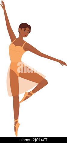 Ballerino. Bella ballerina danzante con tono della pelle scuro, illustrazione vettoriale Illustrazione Vettoriale