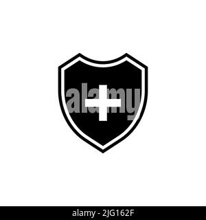 Scudo medico con icona a croce isolata su sfondo bianco Illustrazione Vettoriale