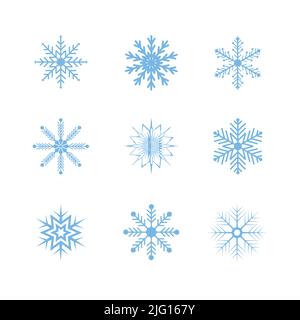 Set di immagini vettoriali con fiocchi di neve su sfondo bianco Illustrazione Vettoriale