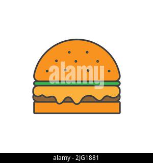 Illustrazione di Burger Vector. Icona semplice su bianco. Concetto di cibo, fast food, menu Illustrazione Vettoriale