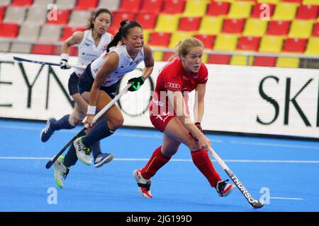 Louise Versavel in Belgio ha ritratto in azione durante una partita di hockey tra le Pantere rosse belghe e il Giappone, mercoledì 06 luglio 2022 a Terrassa, Spagna, partita 3/3 in pool D della fase di gruppo della Coppa del mondo FIH femminile 2022. BELGA FOTO JOMA GARCIA Foto Stock