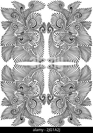 Graiceful kaleidoskope mandala line art astratto pattern labirinto di ornamenti coloring page, isolato su sfondo bianco. Carta psichedelica elegante Illustrazione Vettoriale