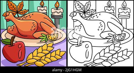 Thanksgiving cena tacchino pasto Illustrazione Illustrazione Vettoriale