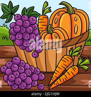 Grazie raccolto frutta verdure colorate Illustrazione Vettoriale