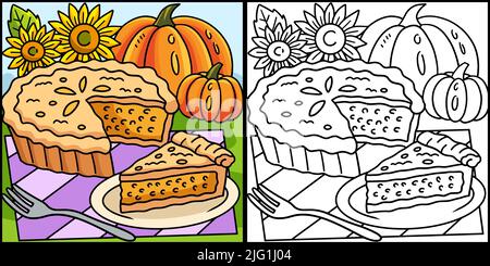 Illustrazione della colorazione di Pumpkin Pie di ringraziamento Illustrazione Vettoriale