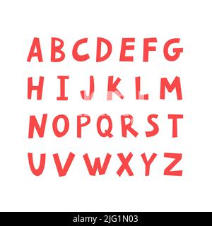 Lettere alfabeto latino disegnate a mano rossa. Vettore ABC isolato per l'uso per la progettazione di lettere Illustrazione Vettoriale