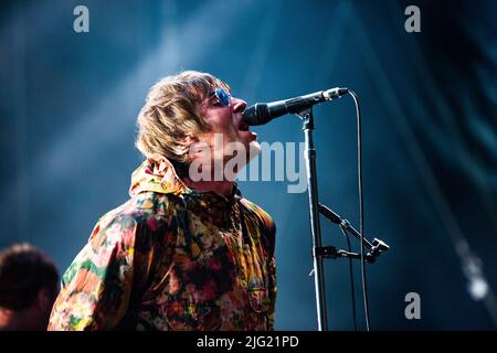 Foto del concerto di Liam Gallagher sul palco del Lucca Summer Festival in Italia Foto Stock