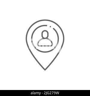 Icona della linea del punto di incontro. Marcatore mappa utente di stile lineare per concetto mobile e web design. Icona vettoriale del contorno del perno della posizione uomo. Simbolo della sede, logo Illustrazione Vettoriale