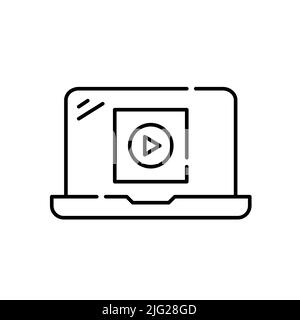 Guardare video su un notebook. Icona della linea di traccia modificabile pixel Perfect Illustrazione Vettoriale