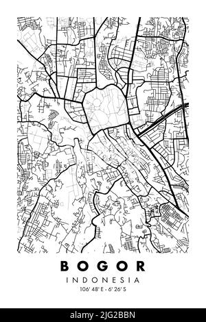 Bogor City Map Poster Design Vector. Mappa della città Poster Vector Foto Stock