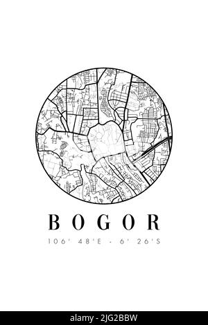 Bogor City Map Poster Design Vector. Mappa della città Poster Vector Foto Stock