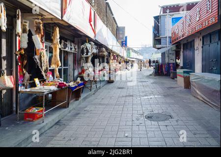 La strada culturale fuori dal monastero Ta'Er / Kumbum a Xining, Qinghai. Foto Stock