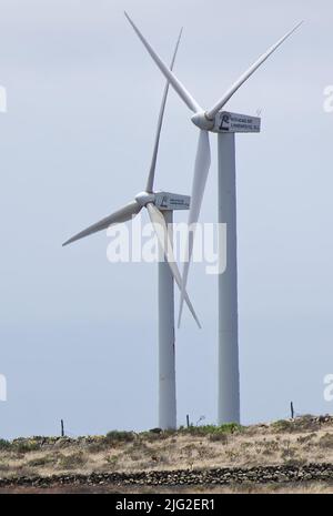 Eolicas de Lanzarote turbine eoliche, mulini a vento, per la produzione di energia elettrica. Isole Canarie, Spagna Foto Stock