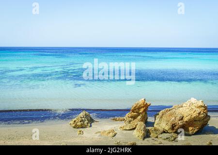 Spiaggia di Binigaus. Minorca, Isole Baleari. Spagna. Foto Stock