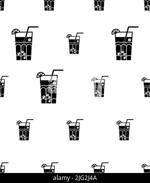 Iced Tea Icon Pattern senza giunture, Ice Tea Icon, Flavoured Chilled Water Tea in Glass Vector Art Illustration Illustrazione Vettoriale