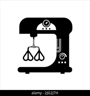 Kitchen Mixer Icon, Stand Mixer Icon, agitazione di cibi o liquidi, frusta, battendo macchina Vector Art Illustrazione Illustrazione Vettoriale