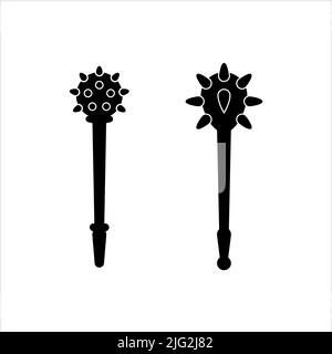 Mace icona, Blunt arma icona, spiked, Flanged metallo testa Stick Vector Illustrazione Illustrazione Vettoriale