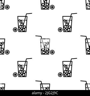 Iced Tea Icon Pattern senza giunture, Ice Tea Icon, Flavoured Chilled Water Tea in Glass Vector Art Illustration Illustrazione Vettoriale