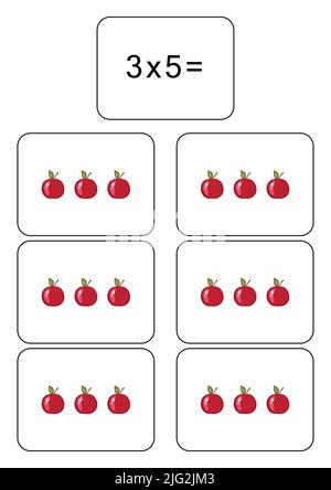 Tabella di moltiplicazione di 3. Scheda matematica con un esempio, disegno. Quadrato di moltiplicazione, illustrazione vettoriale. Prodotto stampato, striscione, tabella per Illustrazione Vettoriale