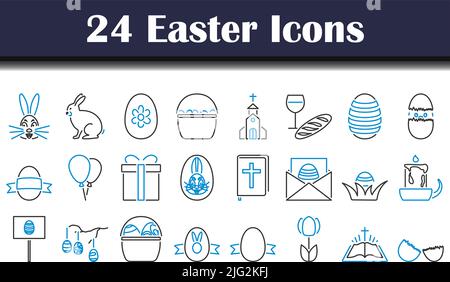 Set di icone di Pasqua. Contorno grassetto modificabile con disegno di riempimento a colori. Illustrazione vettoriale. Illustrazione Vettoriale
