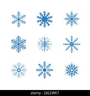 Set di vettore fiocchi di neve isolato su sfondo bianco Illustrazione Vettoriale