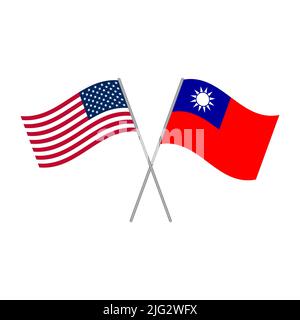 Vettore di bandiere americane e taiwanesi isolato su sfondo bianco Illustrazione Vettoriale