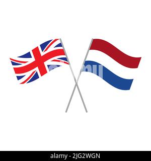 Vettore bandiera di Paesi Bassi e Gran Bretagna isolato su sfondo bianco Illustrazione Vettoriale