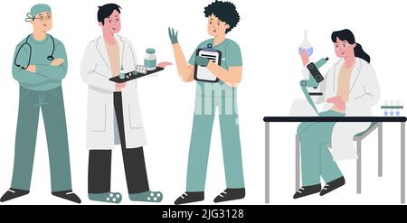 Gruppo di medici chirurghi in piedi in ospedale Illustrazione Vettoriale