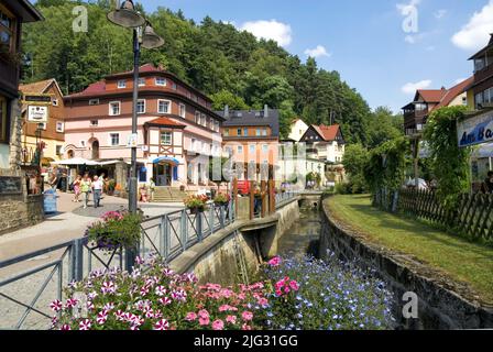 Vista della città, Germania, Sassonia, Sassonia Svizzera, Rathen Foto Stock