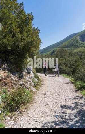 Parco Nazionale dei Monti Sibillini, Vista dal Sentiero del Lame rosse, Marche; Italia, Europa Foto Stock