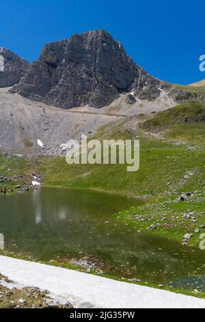 Parco Nazionale dei Monti Sibillini, lo Stagno effimero di Palazzo Borghese, Foce di Montemonaco, Marche, Italia, Europa Foto Stock