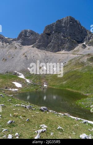 Parco Nazionale dei Monti Sibillini, lo Stagno effimero di Palazzo Borghese, Foce di Montemonaco, Marche, Italia, Europa Foto Stock