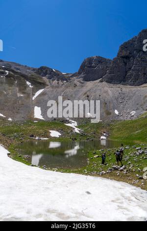 Parco Nazionale dei Monti Sibillini, lo Stagno effimero di Palazzo Borghese, Foce di Montemonaco, Marche, Italia, Europa Foto Stock