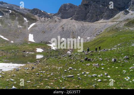 Parco Nazionale dei Monti Sibillini, lo Stagno effimero di Palazzo Borghese, Foce di Montemonaco, Marche, Italia, Europa Foto Stock