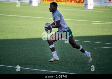 Burkina Faso durante la Rugby Africa Cup 2022, Coppa del mondo 2023 Qualifiers, incontro di rugby tra Burkina Faso e Costa d'Avorio il 6 luglio 2022 allo stadio Maurice David di Aix-en-Provence, Francia - Foto Florian Frison / DPPI Foto Stock