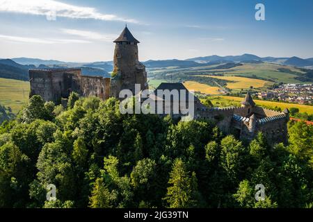 Castello medievale Stara Lubovna in Slovacchia, Drone View. Foto Stock