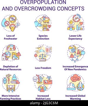Sovraffollamento e sovraffollamento delle icone concettuali Illustrazione Vettoriale