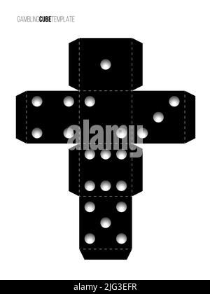 Cubi per carta da gioco modello. Casino craps e giochi di illustrazione vettoriale. I cubetti di poker ritagliano blueprint in bianco e nero, numeri con punto Illustrazione Vettoriale