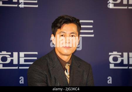 Jung Woo-Sung, 5 luglio 2022 : l'attore sudcoreano Jung Woo-Sung partecipa ad una conferenza stampa di produzione per il film 'Hunt' a Seoul, Corea del Sud. Credit: Lee Jae-Won/AFLO/Alamy Live News Foto Stock