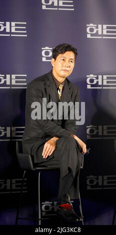 Jung Woo-Sung, 5 luglio 2022 : l'attore sudcoreano Jung Woo-Sung partecipa ad una conferenza stampa di produzione per il film 'Hunt' a Seoul, Corea del Sud. Credit: Lee Jae-Won/AFLO/Alamy Live News Foto Stock