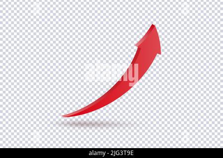 Crescente freccia rossa verso l'alto. Concetto di icona del simbolo di vendita con la freccia realistica 3D che si sposta verso l'alto. Segno grafico di crescita. Statistica indicazione freccia flessibile. Permuta Illustrazione Vettoriale