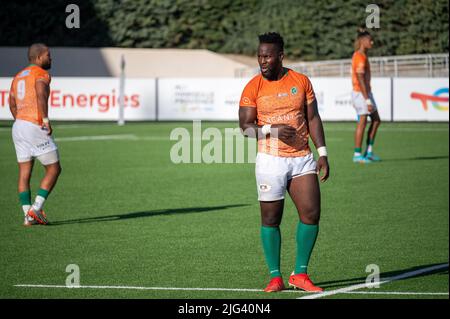 Giocatore Costa d'Avorio durante la Rugby Africa Cup 2022, Coppa del mondo 2023 Qualifiers, incontro di rugby tra Burkina Faso e Costa d'Avorio il 6 luglio 2022 allo stadio Maurice David di Aix-en-Provence, Francia - Foto: Florian Frison/DPPI/LiveMedia Foto Stock