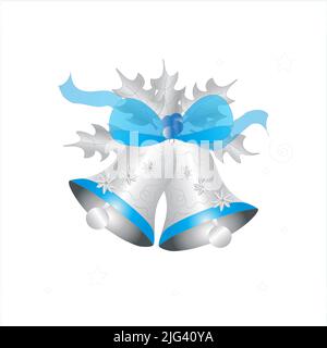 Silver and Blue Christmas Bells Illustrazione isolata su sfondo bianco Foto Stock