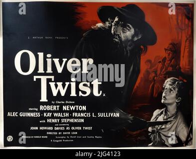 Poster quadrilatero britannico con illustrazione di ERIC PULFORD per ALEC GUINNESS come Fagin JOHN HOWARD DAVIES come Oliver e ANTHONY NEWLEY come The Artful Dodger in OLIVER TWIST 1948 regista DAVID LEAN romanzo Charles Dickens Cineguild / General Film Distributors (GFD) Foto Stock